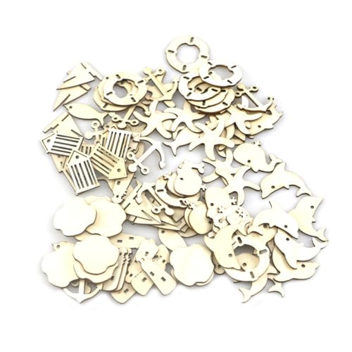 HOMOBABE 100 Stück Teiliges Holz dekoset mit Maritimem Design Fein Geschnitzte Holzstücke für DIY Bastelarbeiten Nautische Tischdeko mit Schiff Leuchtturm für Kreative Handwerksprojekte von HOMOBABE