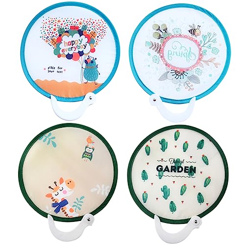 HOMOBABE 4 Stück Teiliges Faltbare Handfächer im Japanischen Stil Runde Kinderfans mit Cartoon Motiven für Partys Hochzeiten Zufällige Designs von HOMOBABE