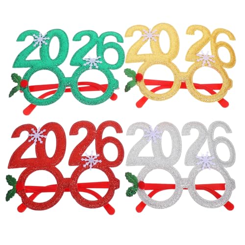 HOMOBABE 4 Stück Teiliges Glitzerpartybrillen aus Leichtem Vliesstoff Festliche Years Eve Accessoires in Silber Rot Grün Gold Komfortable Brillenlose Weihnachts und Silvester Dekoration für von HOMOBABE