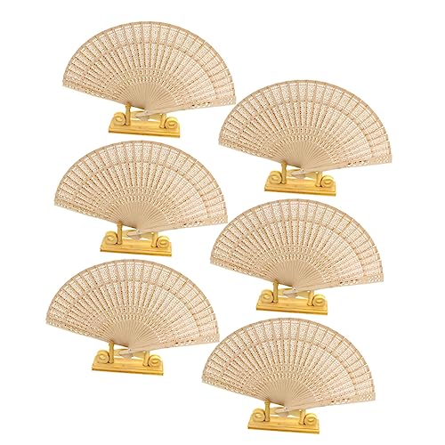 HOMOBABE 6 Stück Teiliges Vintage Holz Faltfächer mit Durchbrüchen Handventilatoren für Hochzeiten Geburtstagsfeiern und Tanz Beige von HOMOBABE