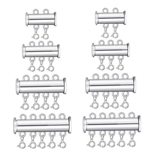 HOMOBABE 8 Stück Teiliges Silberfarbene Mehrreihige Perlen Schiebeverschluss Tube Verschluss Schmuckverbinder für Armband Halskette DIY Layering Zubehör mit Aufbewahrungsbox von HOMOBABE