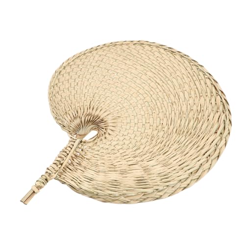 HOMOBABE Handgefertigter Sommerfächer aus Naturstroh Leichter Eleganter Handgewebter PU Fan für Outdoor und Indoor Nutzung für Strand Party Kühlend und Langlebig Hellgelb von HOMOBABE