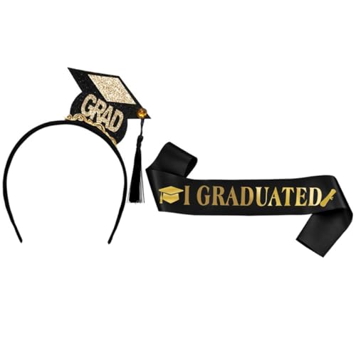 HOMOCONO 1 Satz Abschluss Schärpe und Haarband Set für Graduierung Teiliges Set für Abschlussfeier Dekoration und Fotoshooting Geeignet für Verschiedene Anlässe von HOMOCONO