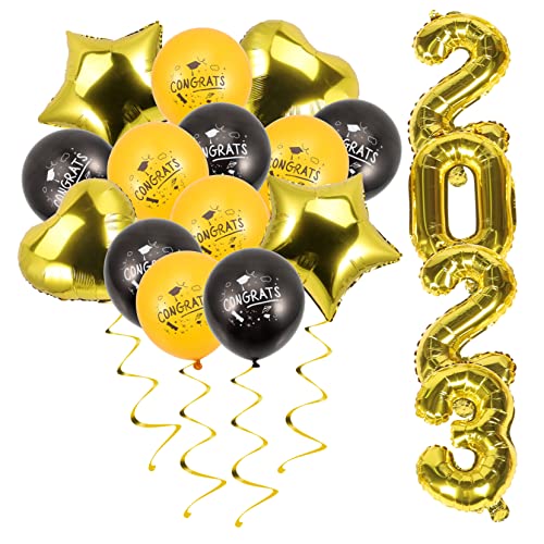 HOMOCONO 1 Satz Abschlussballons Dekorative Aluminiumfolienballons für Abschlussfeier Graduation Classroom Ornamente Gold und Schwarze Luftballons Herzförmige und Fünfzackige Sterne HOMOCONO 1 Satz Abschlussballons Dekorative Aluminiumfolienballons für Abschlussfeier Graduation Classroom Ornamente Gold und Schwarze Luftballons Herzförmige und Fünfzackige Sterne von HOMOCONO