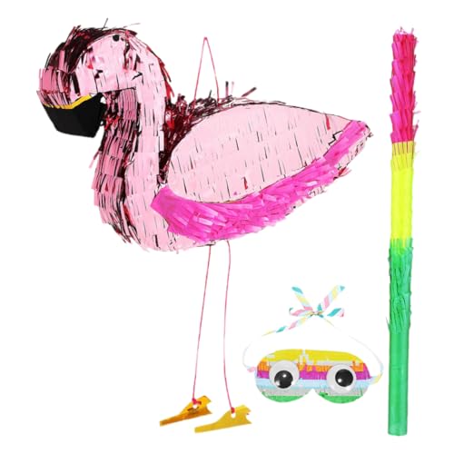 HOMOCONO 1 Satz Flamingo Piñata mit Augenmaske und Stock Tropische Party Dekoration für Kindergeburtstag Poolfeier Robuste und Piñata für Interaktives Spielvergnügen von HOMOCONO