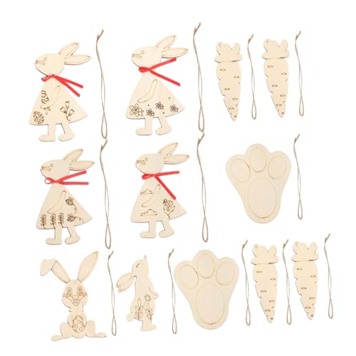 HOMOCONO 12 Stück Karottenernte Holz Ostern Holzhase Ei Anhänger Frühling Holzdekorationen Ostern Holz DIY Osterhase Ornament Osterhase Holzornamente Ostern Holzei von HOMOCONO