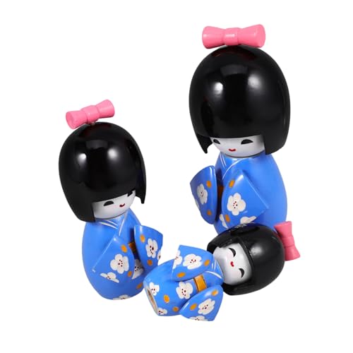 HOMOCONO 3 Stück Japanische Kimono Puppe aus Holz Traditionelle Asiatische Dekoration für Schreibtisch Handgefertigte Puppenfigur mit Kirschblütenmuster Leicht für Stilvolle Wohnräume von HOMOCONO
