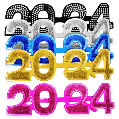 HOMOCONO 5Stücke Neujahr Partybrille Farben Einzigartige Dekoration Langlebiges Material Stilvolles Design Foto Requisiten für Silvesterfeiern von HOMOCONO