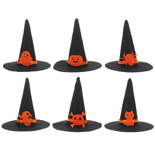 HOMOCONO 6 Stück Halloween Hexe Hut Halloween-Kopfschmuck Halloween Hexenhut Innenhofpartydekoration Halloween-Partygeschenke Hallow zwischen Dekoration Lustiger Hut Filzstoff Schwarz von HOMOCONO
