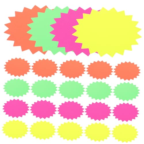 HOMOCONO 80 Stück Teiliges Bunte Papierausschnitte Burst Form Blanko Kreidetafel Dekorationen Beschreibbare Diy Bastelmaterialien für Klassenraum Laden und Fest Leuchtende Farben Gelb Grün von HOMOCONO