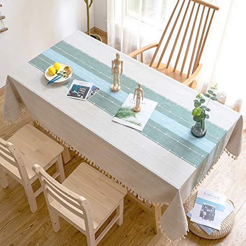 HOMQUIP Tischdecke aus Baumwolle und Leinen | Tischdecken mit Quasten | abwaschbar und strapazierfähig | für Esstisch oder Garten von HOMQUIP
