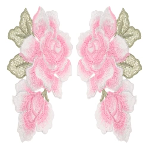 HOMSFOU 1 Paar Stickereiflecken Dekorationen Blumen Bestickt Drinnen Für Name Applikationen Form Flicken Aufnähen Patch Taschenaufnäher Aufnäher Gestickte Aufnäher Rosa Polyester von HOMSFOU