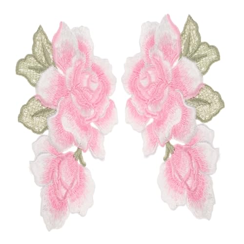 HOMSFOU 1 Paar Stickpatches Zum Aufnähen Name Pfingstrosenblumen Bestickte Innendekorationsform Für Applikationen Blüten Kleidungspatches Stoffpatches Taschenpatches Rosa von HOMSFOU