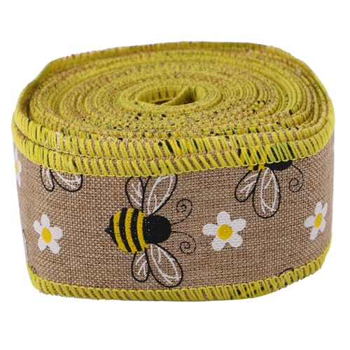 HOMSFOU 1 Rolle Bienenmotiv Geschenkband Jute Yards Dekoratives Verpackungsband für Shower Themenfeiern und Frühlingsdekoration für DIY Bow Knoten und von HOMSFOU