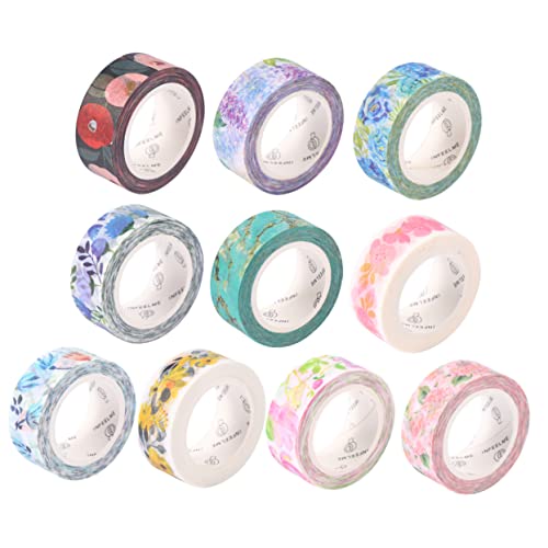 HOMSFOU 1 Satz Blumen Washi Tape Dekoratives Klebeband Mit Goldakzenten Pro Rolle Für Diy Bastelprojekte Geschenkverpackungen Und Scrapbooking 10 Rollen von HOMSFOU