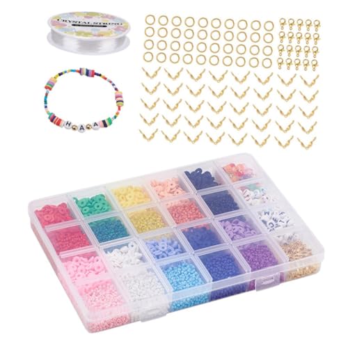 HOMSFOU 1 Satz DIY Perlen Set für Schmuckherstellung Farbige Runde Polymer Clay Beads mit Armbänder und Bastelprojekte für und Handarbeiten von HOMSFOU