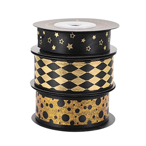 HOMSFOU 1 Satz Geschenkband Dünnes Band Basteln Zerknittert Breiter Stoff Dicker Satin Weihnachtsdekoration Klebeband Dekorativ Schwarz Polyester 3Rollen von HOMSFOU