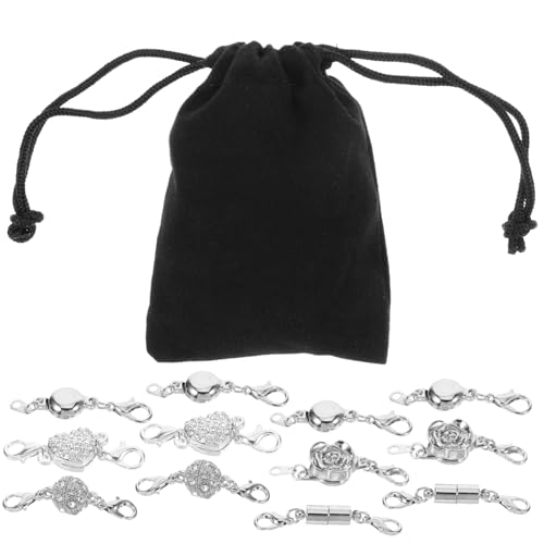 HOMSFOU 1 Satz Magnetverschluss für Schmuck Teiliges Silbernen Runden Magnet Clips mit Funkelnden Strasssteinen für DIY Schmuckherstellung und Kettenverlängerung Praktischer Tragetasche von HOMSFOU