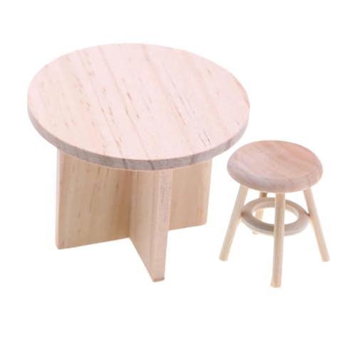 HOMSFOU 1 Satz Massivholzmöbelmodell Mini Möbelartikel Miniatur-Tischmodell Puppenhaus Hocker Mini-Haushocker Puppenhaus-Miniaturmöbel Mini-Hocker aus Holz Mini-Tisch Beige von HOMSFOU