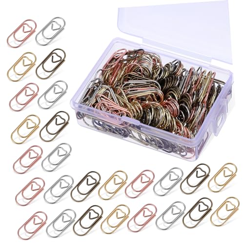 HOMSFOU 1 Satz Mini Love Paper Clip Schlüssel Farbige Büroklammern Mini -papierclips Trendy Herzförmige Büroklammer Schulbedarf Lustige Papierclips Herz Büroklammern Metall 200 Stück von HOMSFOU