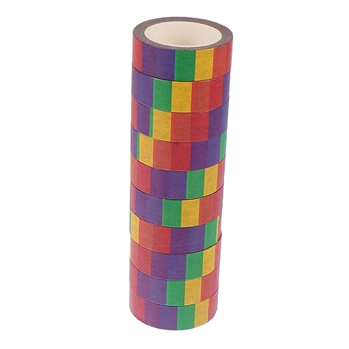 HOMSFOU 10 Rollen Washi Tape Regenbogen Klebeband für Scrapbooking Journaling und Bastelprojekte Handreißbare Dekorationsaufkleber Vielseitig Einsetzbar von HOMSFOU