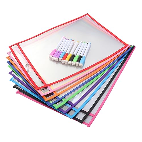 HOMSFOU 10 Sätze Teiliges Wiederverwendbare Transparente PVC Dokumententaschen mit Dry Erase Funktion Abwischbare Schreibflächen Stifte für Büro Schule und Lernunterstützung von HOMSFOU