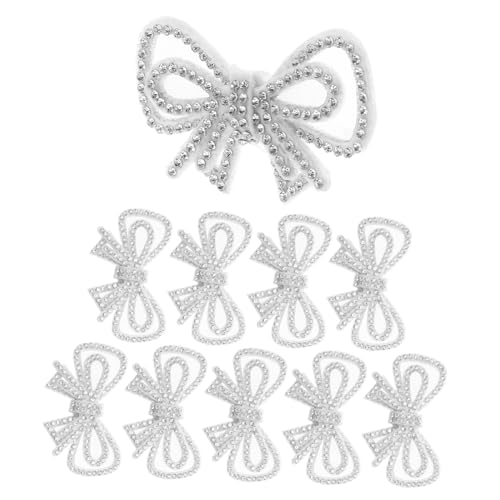 HOMSFOU 10 Stück Fliege-Stoffaufnäher Strass -Bowknot Applica Schleife zum Aufbügeln auf Applikationen Strasseisen auf Bogenfleck Applikationen mit Schleifenstickerei Polyester Silber von HOMSFOU
