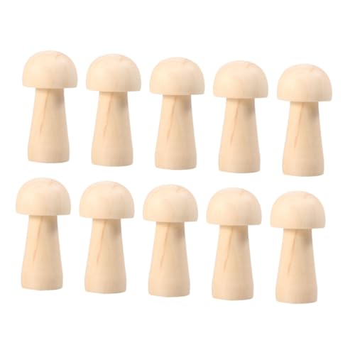 HOMSFOU 10 Stück Holzgraffiti -Pilzkopfverzierung Miniatur Puppenkopf Pilze Pilzpuppe aus Holz Holzpuppe Pilz unfertige Puppen Bambus von HOMSFOU