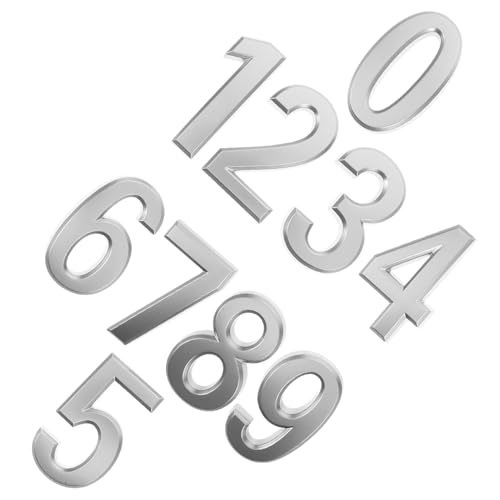 HOMSFOU 10 Stück Nummer aufkleber Hausadressenschild für den Außenbereich Hausadressenschilder Zahlenstrahl Briefkastenbuchstaben und -zahlen für draußen Preisschild mit Zahlen Abs Silver von HOMSFOU