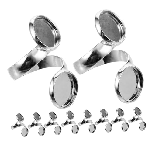 HOMSFOU 10 Stück Ringhalterzubehör Kleiner Finger Runde Rohlinge Bausätze Leer Für Schmuck Ringeinstellungen Ringrohlinge Heiraten Verstellbarer Ringhalter Kupfer Silver von HOMSFOU