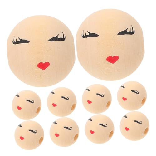 HOMSFOU 10 Stück Runde Holzperlen-Accessoires Basteln von Perlen Lächeln Gesicht Holzperle Holzperlen mit Gesichtern Lächeln Perlen kleine Perlen Beige von HOMSFOU