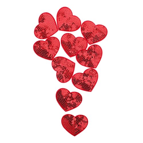 HOMSFOU 10 Stück Stickaufkleber Glitzer-herz-patch Individuelle Aufnäher Gestickt Flicken Für Kleidung Aufkleber Für Kleidung Pailletten-flicken Zum Aufbügeln Rot Polyester von HOMSFOU