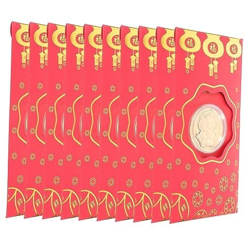 HOMSFOU 10 Stück Teiliges Chinesische Rote Umschläge mit Drachenmuster Papiergeld Taschen für Chinesisches Neujahr Dekorative Glücksbringer für Geldgeschenke Festliche Rote Papiertüten von HOMSFOU
