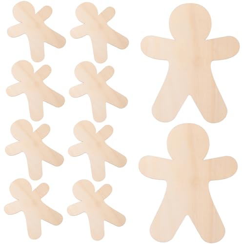 HOMSFOU 10 Stück Teiliges Set Diy Holzfiguren Unbemalte Weihnachtsdeko Lebkuchenmann Holzschmuck für Kreative Bastelprojekte und Festliche Anlässe von HOMSFOU
