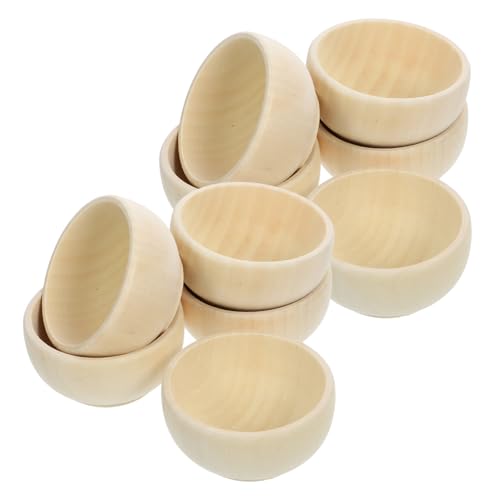 HOMSFOU 10 Stück Unbehandelte Holzschalen für DIY Bastelprojekte Glatte Miniatur Holzschalen zum Bemalen und Dekorieren für Snacks und Kreative Handarbeiten von HOMSFOU