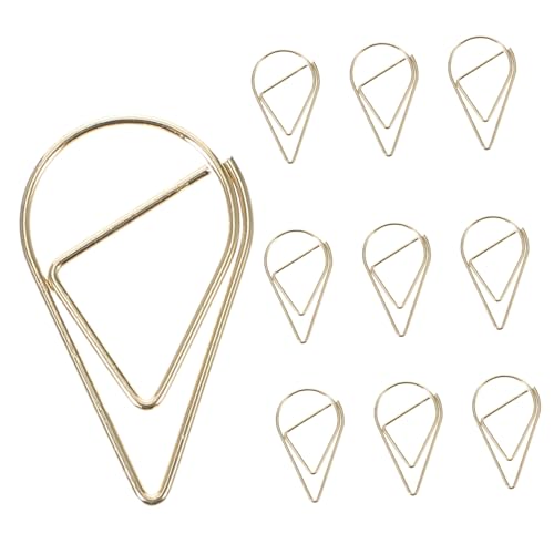 HOMSFOU 10 Stück Wassertropfen-Büroklammer Und Büroklammern Klemmen Cartoon-Büroklammer bunt Clips groß Papiernadel aus Metall kleiner Stift Hinweisclip Stahldraht Golden von HOMSFOU