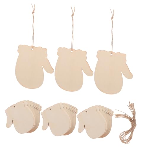 HOMSFOU 100 Sätze Weihnachtsanhänger Aus Holz Weihnachtsfeier Holzhandwerk Diy Weihnachtshandschuhe Tags Winter Weihnachtshandwerk Weihnachtsbaum-party-dekorationen Khaki Hanfseil von HOMSFOU