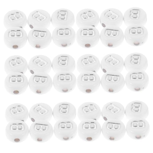 HOMSFOU 100 Stück Acryl Buchstabenperlen B Weiß Flach Rund Silber Dekor DIY Schmuck Basteln Armband Halskette Schlüsselanhänger Zubehör von HOMSFOU