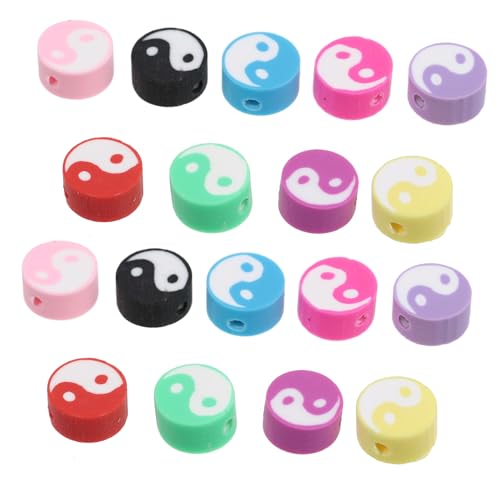 HOMSFOU 100 Stück Bunte Tai Chi Perlen DIY Schmuckperlen Flache Runde Tonperlen für Armbänder Halsketten Handgemachte Harmonie Bastelperlen für Individuelle Schmuckherstellung von HOMSFOU