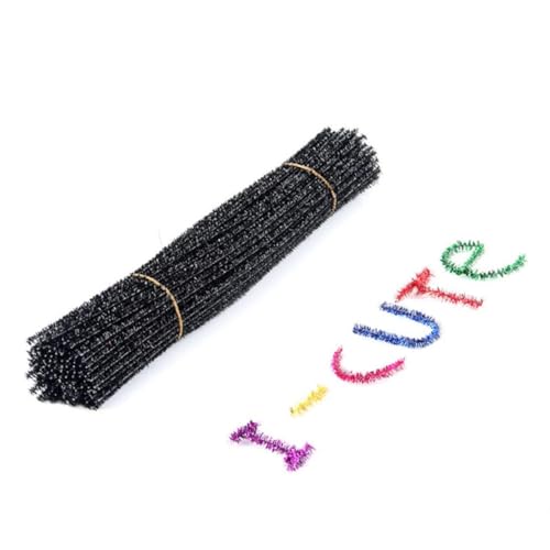 HOMSFOU 100 Stück DIY Glitzer Pfeifenreiniger Schwarze Bastelstäbe für Kreative Handwerksmaterialien Weihnachtsbaumschmuck Party Mitgebsel für Jungen und Mädchen von HOMSFOU
