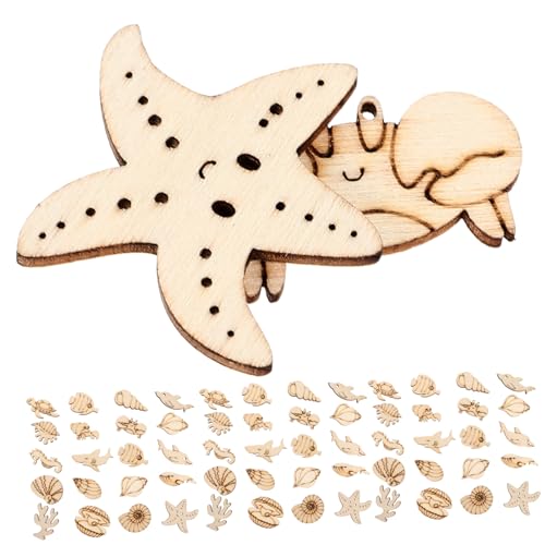 HOMSFOU 100 Stück Holzscheiben Meerestiere Unvollendete Holzschnittformen Delfin Fisch Seestern Koralle DIY Basteln Bemalen Langlebige Holz Deko für Geschenk und Kreativprojekte von HOMSFOU