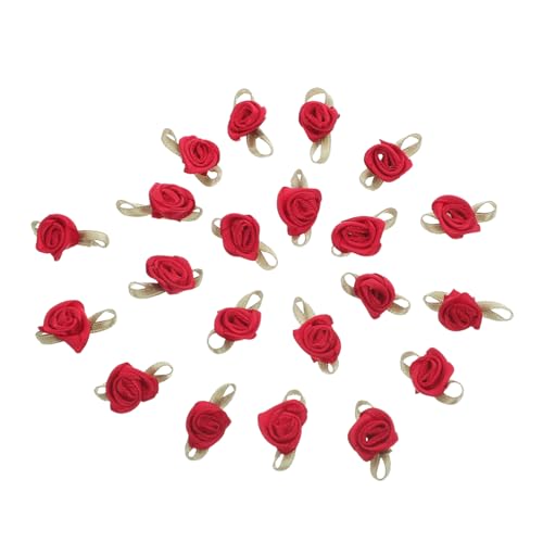 HOMSFOU 100 Stück Mini Satinrosen Applikationen mit Blättern Langlebige Stoffblumen für DIY Bastelprojekte Hochzeit Partydekoration und Scrapbooking Weinrot von HOMSFOU