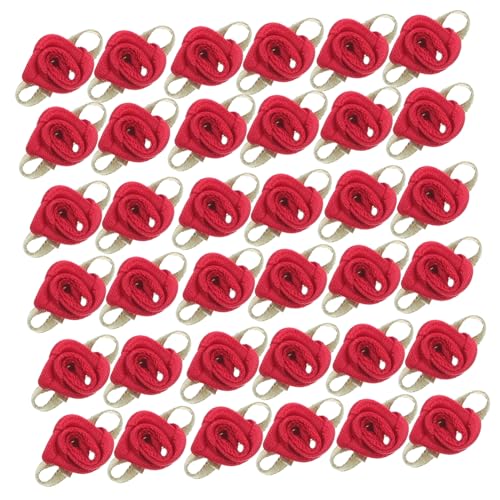 HOMSFOU 100 Stück Mini Satinrosen mit Grünen Blättern Stoff Rosenköpfe Künstliche Blumen für DIY Basteln Hochzeit Dekoration Scrapbooking Party Accessoires Weinrot von HOMSFOU