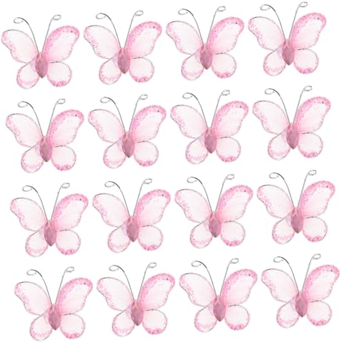 HOMSFOU 100 Stück Schmetterlings-Hochzeitsdekoration Stoff heiraten fliegen Organza Konfetti Netz hochzeit dekoration party dekoration Wanddekorationen Schmetterlinge Ferrolegierung Rosa von HOMSFOU