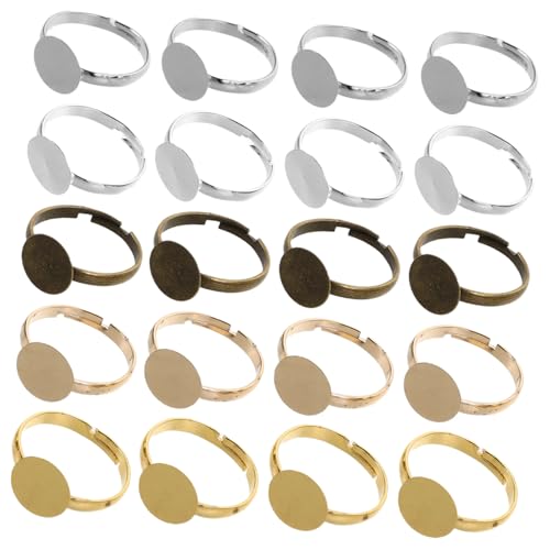 HOMSFOU 100 Stück Teiliges Verstellbares Cabochon Ring Basisset Flache Runde Metall Lünette Tray für DIY Schmuckherstellung Kompatibel mit Edelsteinen und Perlen Komfortabler Ring für von HOMSFOU