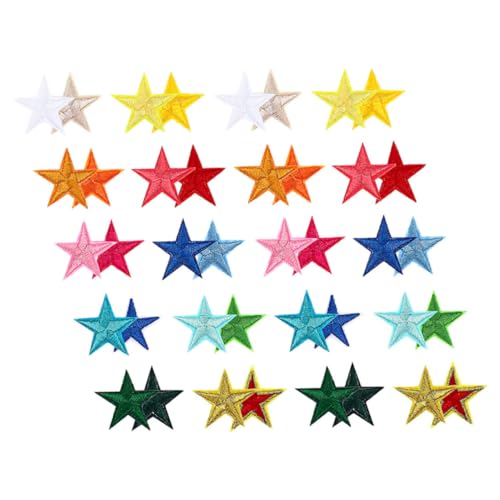 HOMSFOU 102 Stück Teiliges Bunte Fünfzackige Stern Aufbügelbare Polyester Patches Bestickte DIY Applikationen für Kleidung Rucksäcke Hüte und Jacken zum Basteln und Verzieren von HOMSFOU