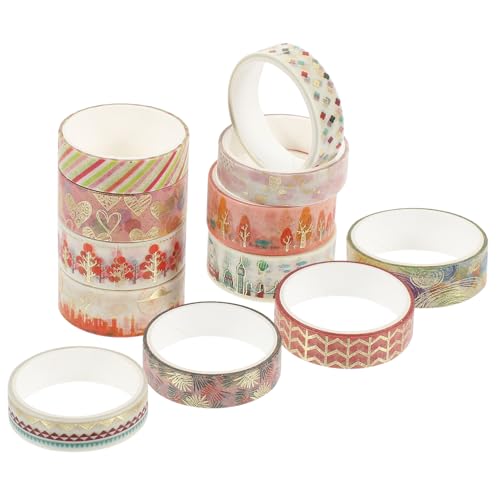 HOMSFOU 12 Rollen Dekoratives Washi Tape mit Goldfolie Ästhetisches Klebeband für Scrapbooking Handarbeit und Journaling für und Kreative Projekte von HOMSFOU