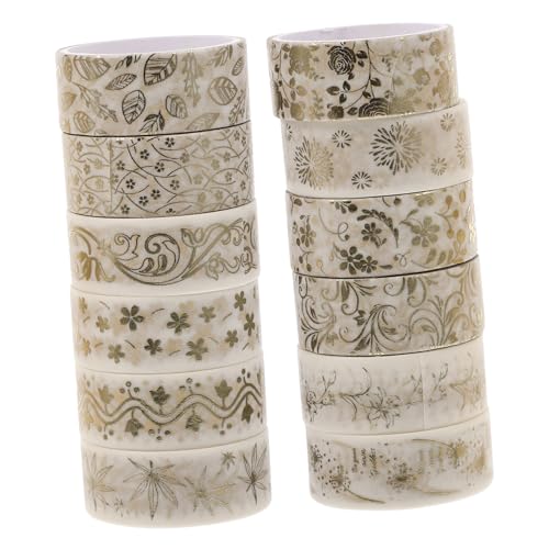 HOMSFOU 12 Rollen Goldene Washi Tape Dekoratives Klebeband für Scrapbooking Diy Handwerk Fotoalben und Journals Projekte und von HOMSFOU