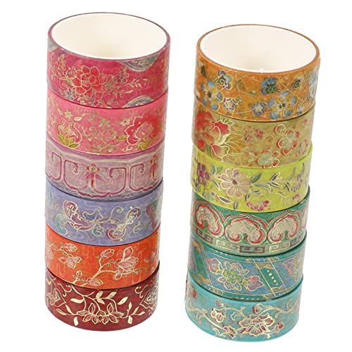 HOMSFOU 12 Rollen Vintage Washi Tape Set mit Blumenmuster Dekoratives Klebeband für Diy Scrapbooking Journal und Planer Dekoration für Bastelfans von HOMSFOU