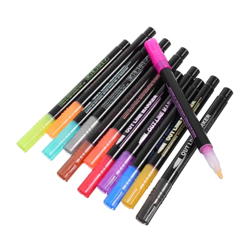 HOMSFOU 12 Stück Glitzer Marker Stifte Silberne Konturenstifte mit Metallic für DIY Bastelprojekte Grußkarten und Kreative Kunstwerke Wasserbasierte für Erwachsene von HOMSFOU